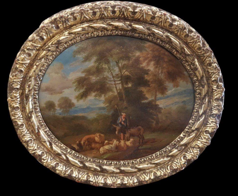 Huile Sur Cuivre Représentant Un Paysage. Peintre Flamand Du XVIIe Siècle.
