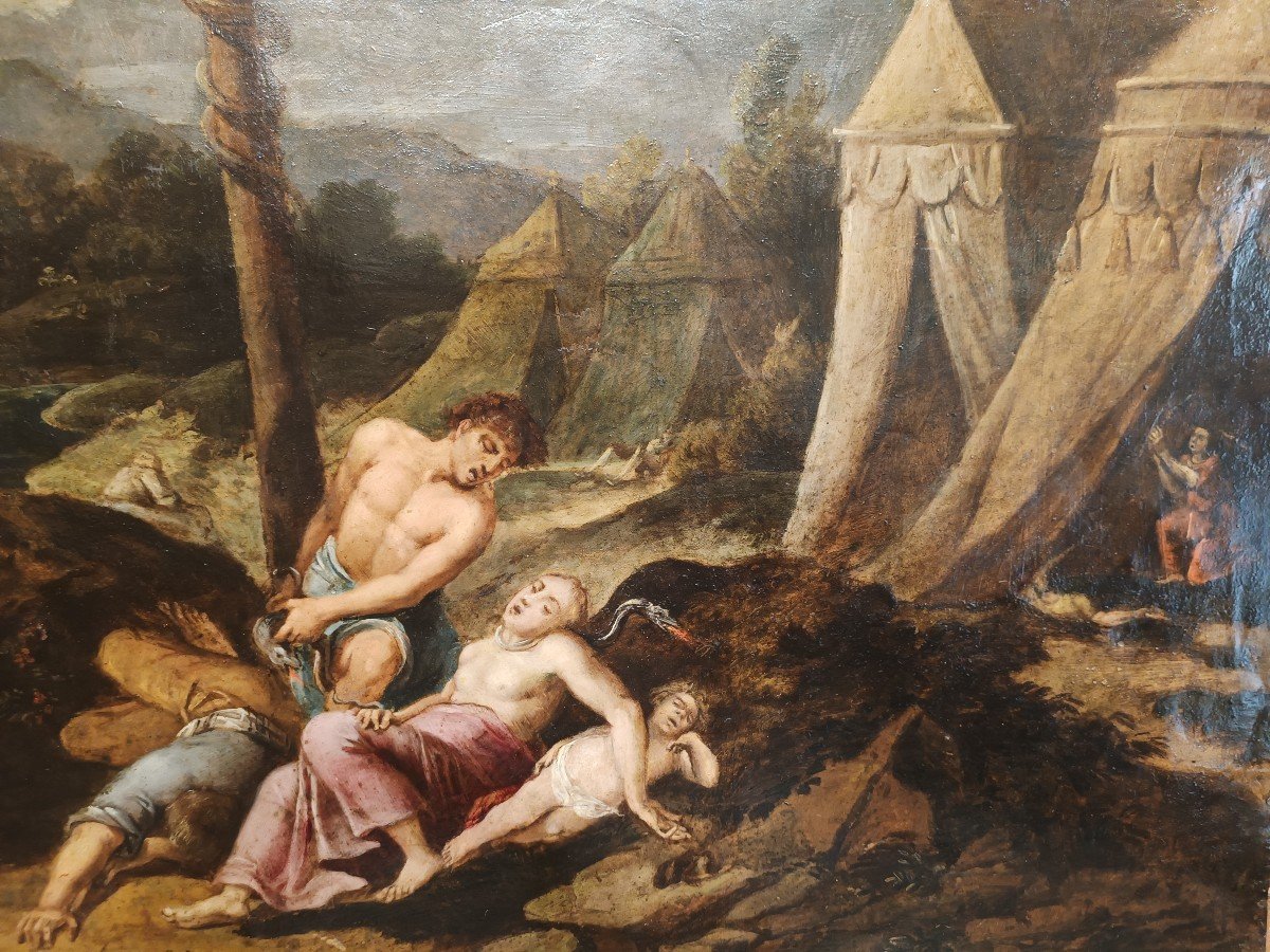 Large Copper Painting Depicting Moses And The Bronze Serpent. Central Italy,17th Century.-photo-2
