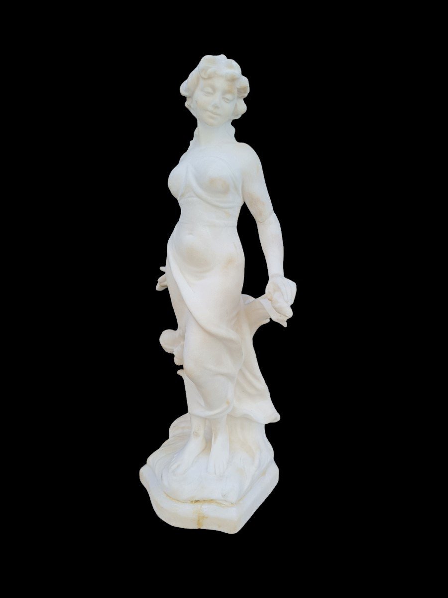 Alabaster Sculpture Depicting A Young Girl. Italy,early 20th Century.-photo-2