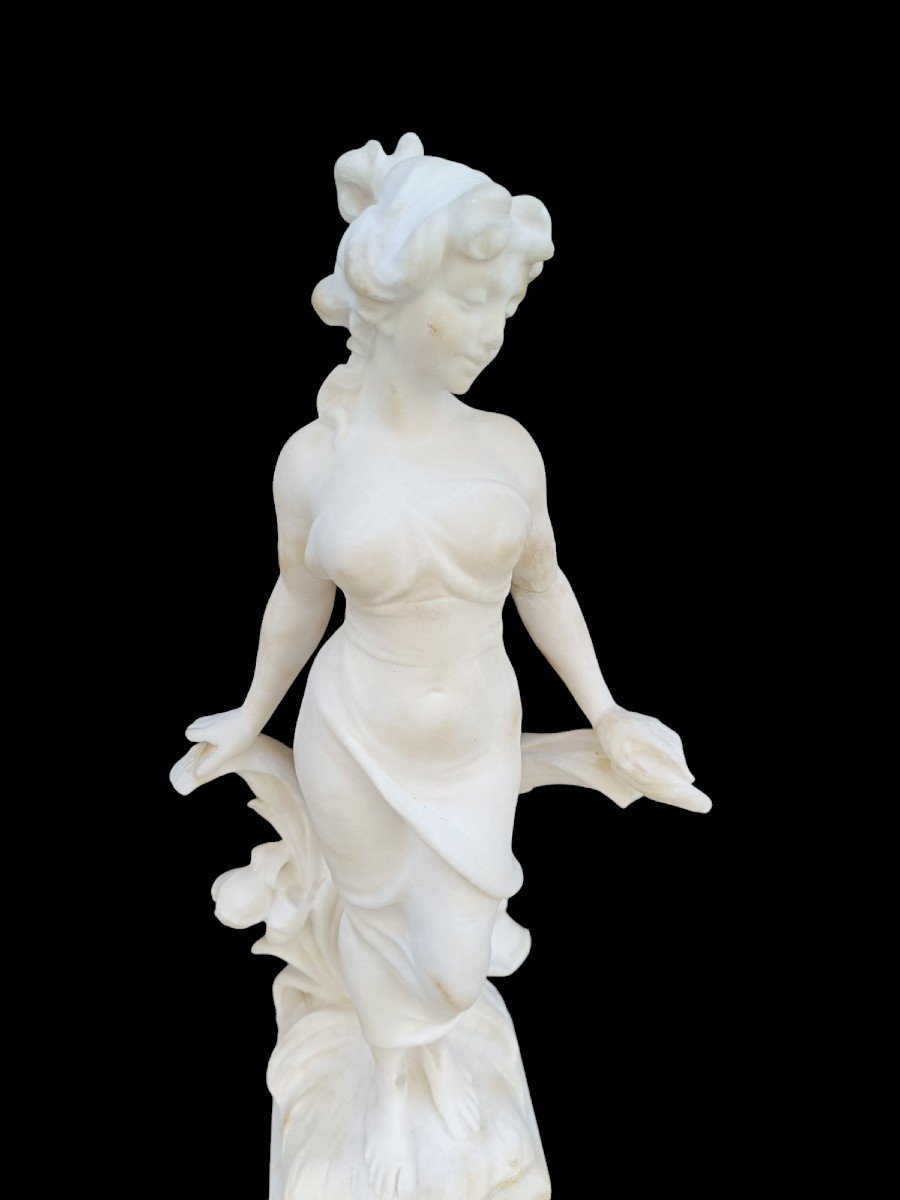 Alabaster Sculpture Depicting A Young Girl. Italy,early 20th Century.-photo-3