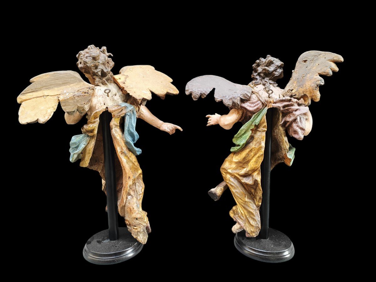 Pair Of Angels In Carved Wood.veneto,early 18th Century.-photo-4