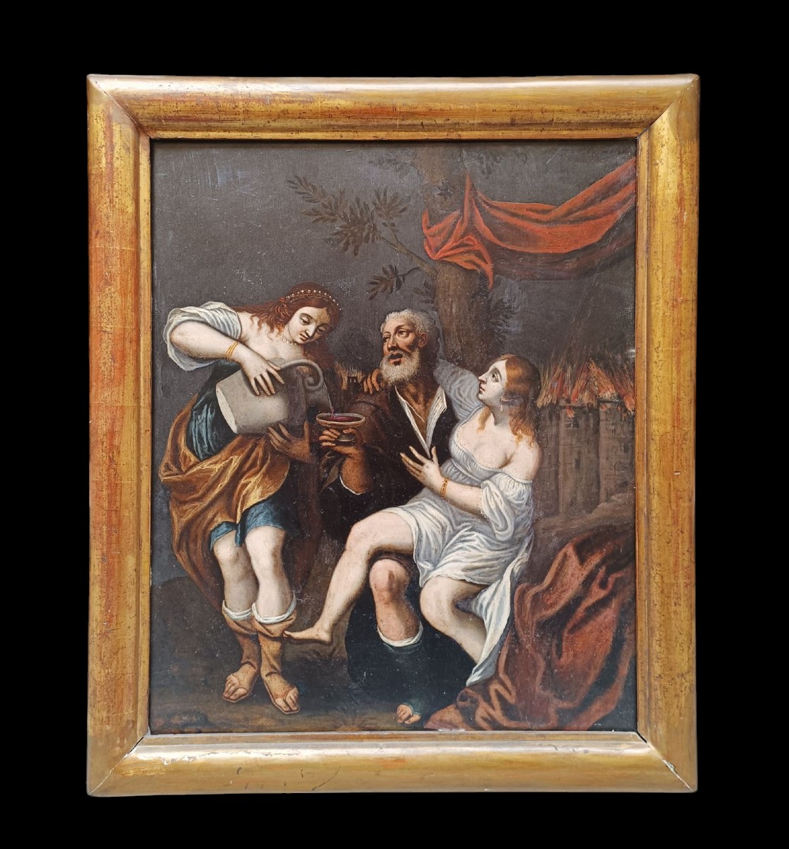 Painting On Slate Depicting Lot And His Daughters. Verona,xviith Century.-photo-2