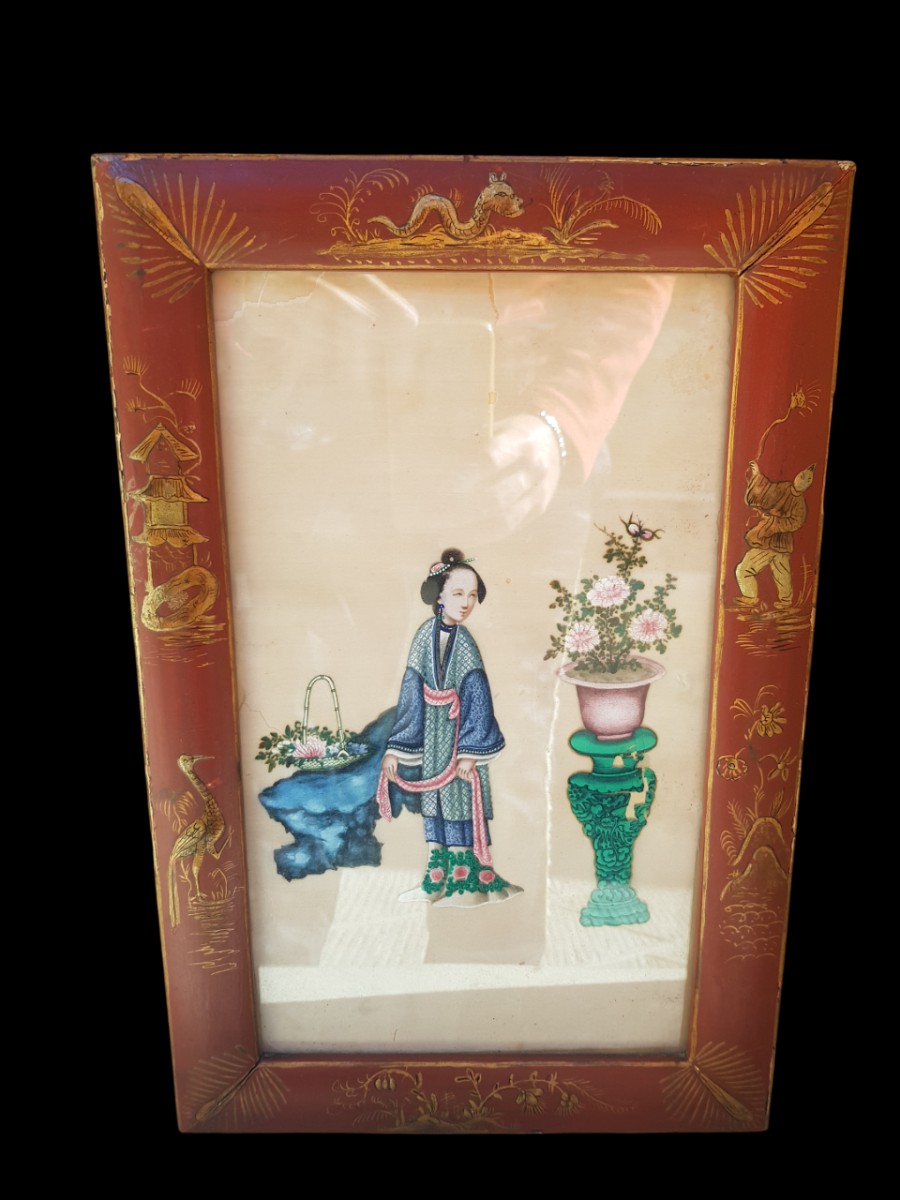 Paire de peintures sur soie. Chine, vers 1900.-photo-3