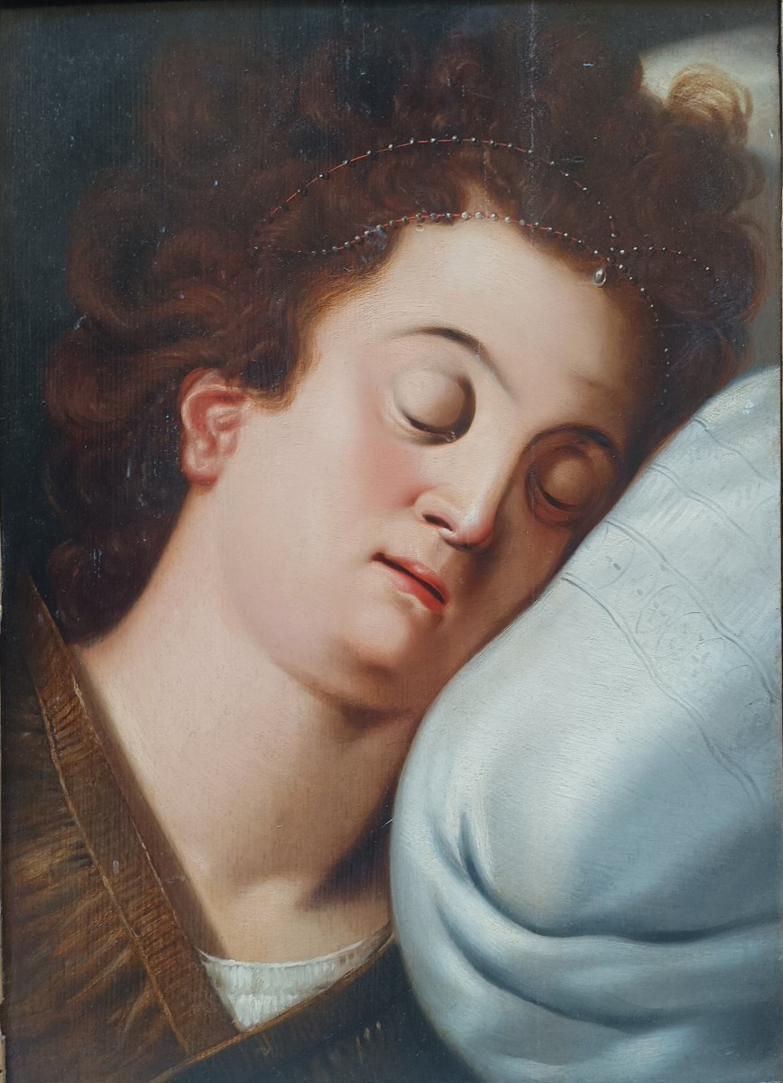 Frans Floris(1519-1570).Tête de femme endormie.