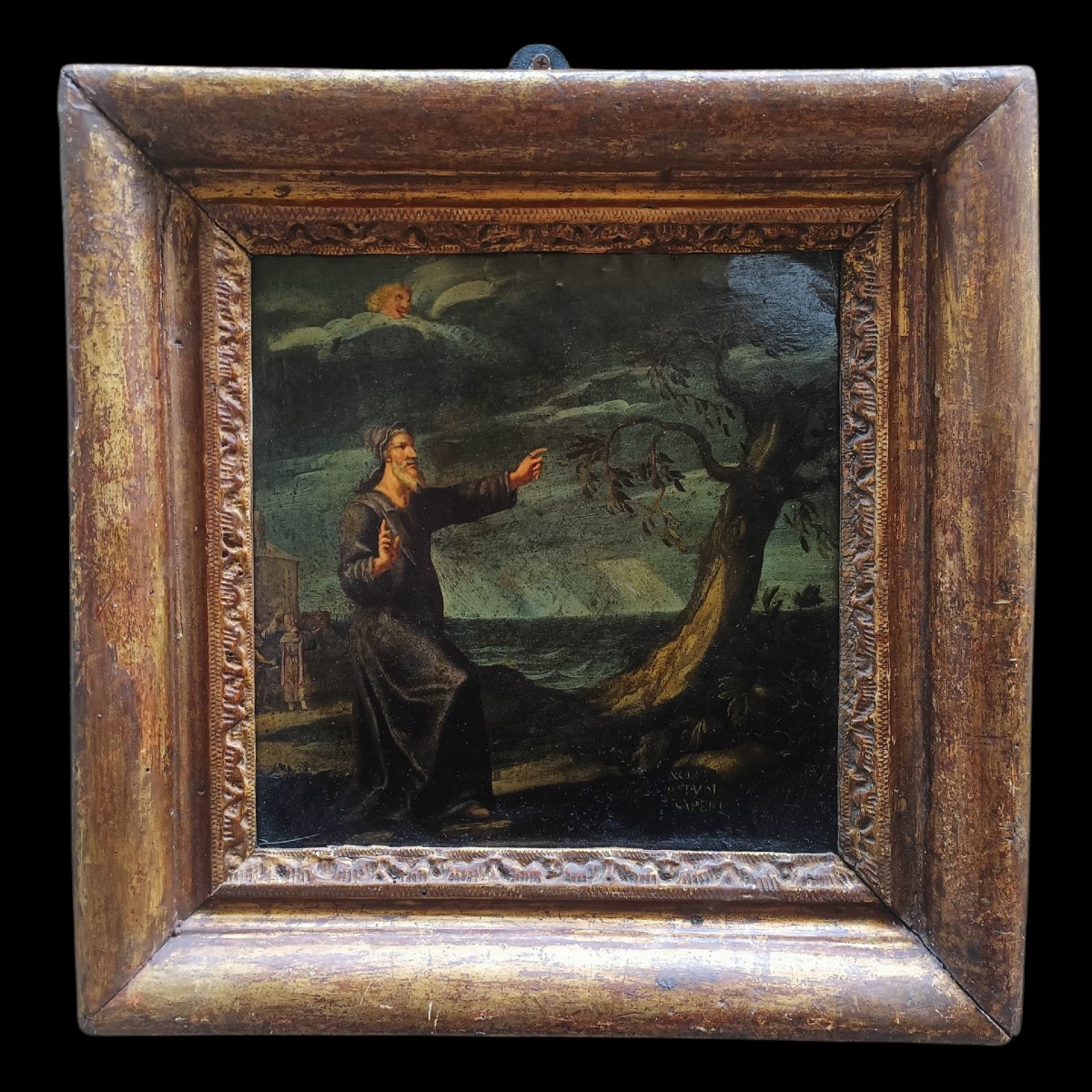 Huile sur cuivre représentant une scène biblique. Italie, XVIIe siècle.