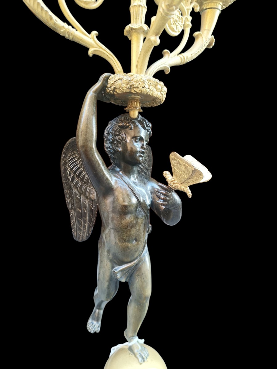 Paire de grands flambeaux en bronze doré. France, début du XIXe siècle.-photo-4