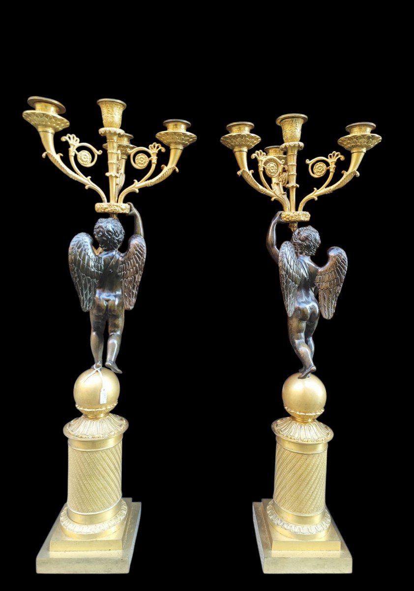 Paire de grands flambeaux en bronze doré. France, début du XIXe siècle.-photo-3