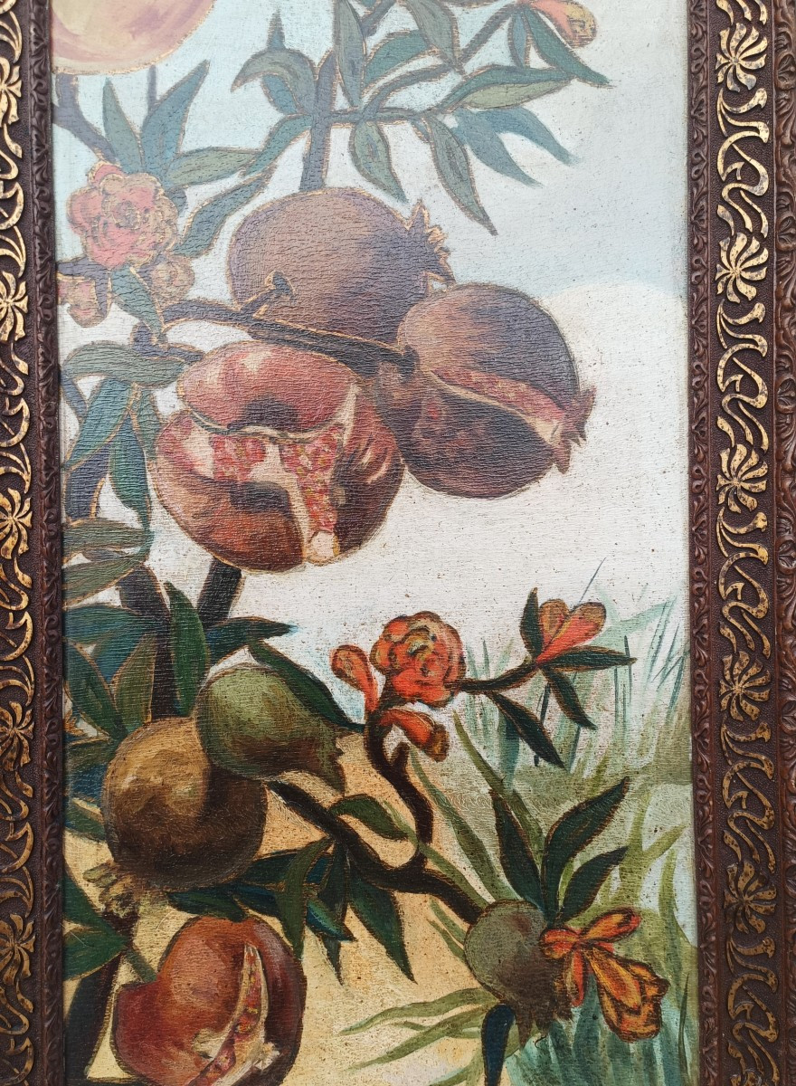 Pair Of  Painted Panels Depicting  Trees. Italy ,early 20th Century.-photo-2