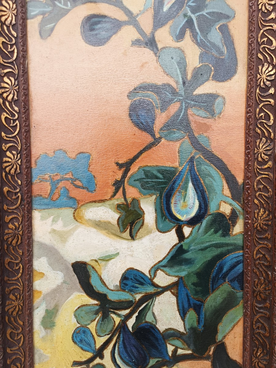 Pair Of  Painted Panels Depicting  Trees. Italy ,early 20th Century.-photo-3