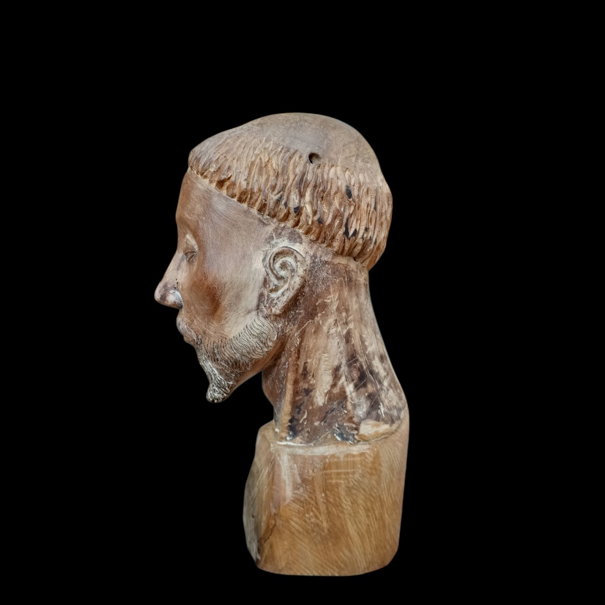 Wooden Head Of A Saint.italy,18th Century.-photo-3