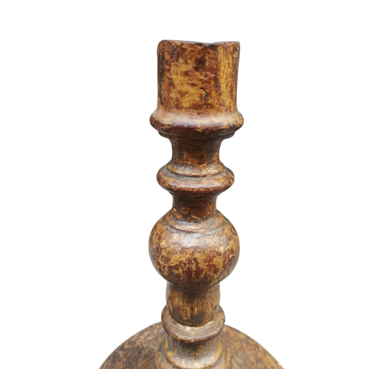 Paire de bougeoirs en bois laqué. Toscane, début du XVIIe siècle.-photo-1