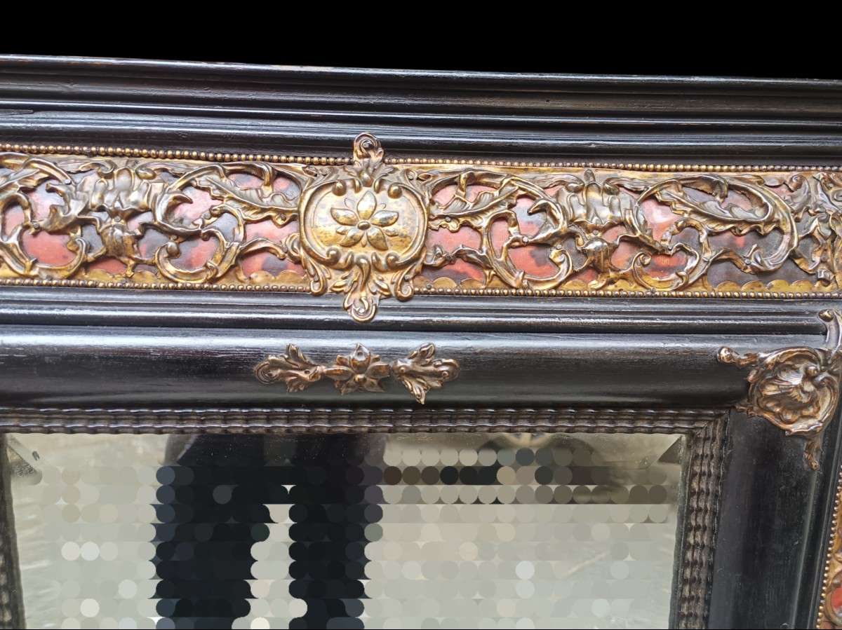 Mirror In Ebonized Wood, Tortoiseshell And Brass.,northern Europe,late 18th Century.-photo-1