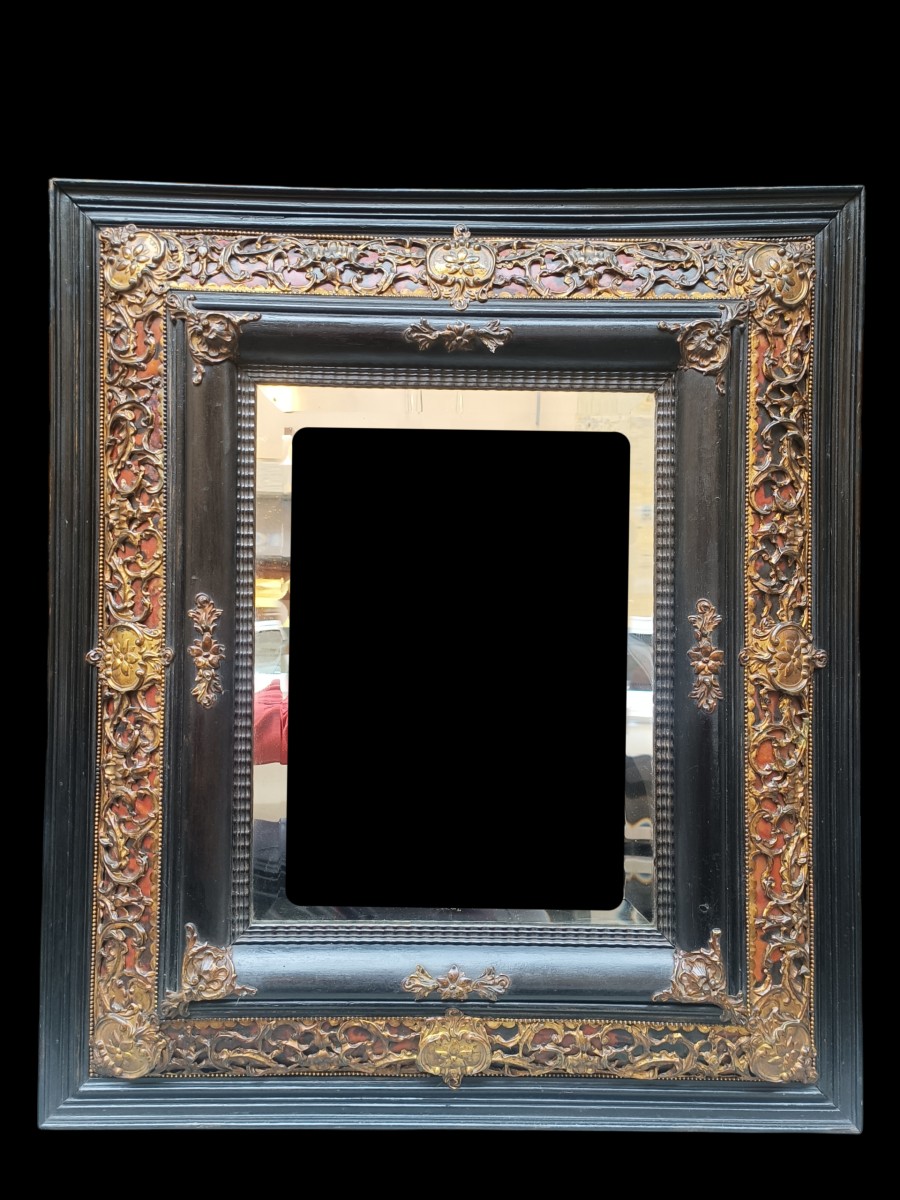 Mirror In Ebonized Wood, Tortoiseshell And Brass.,northern Europe,late 18th Century.