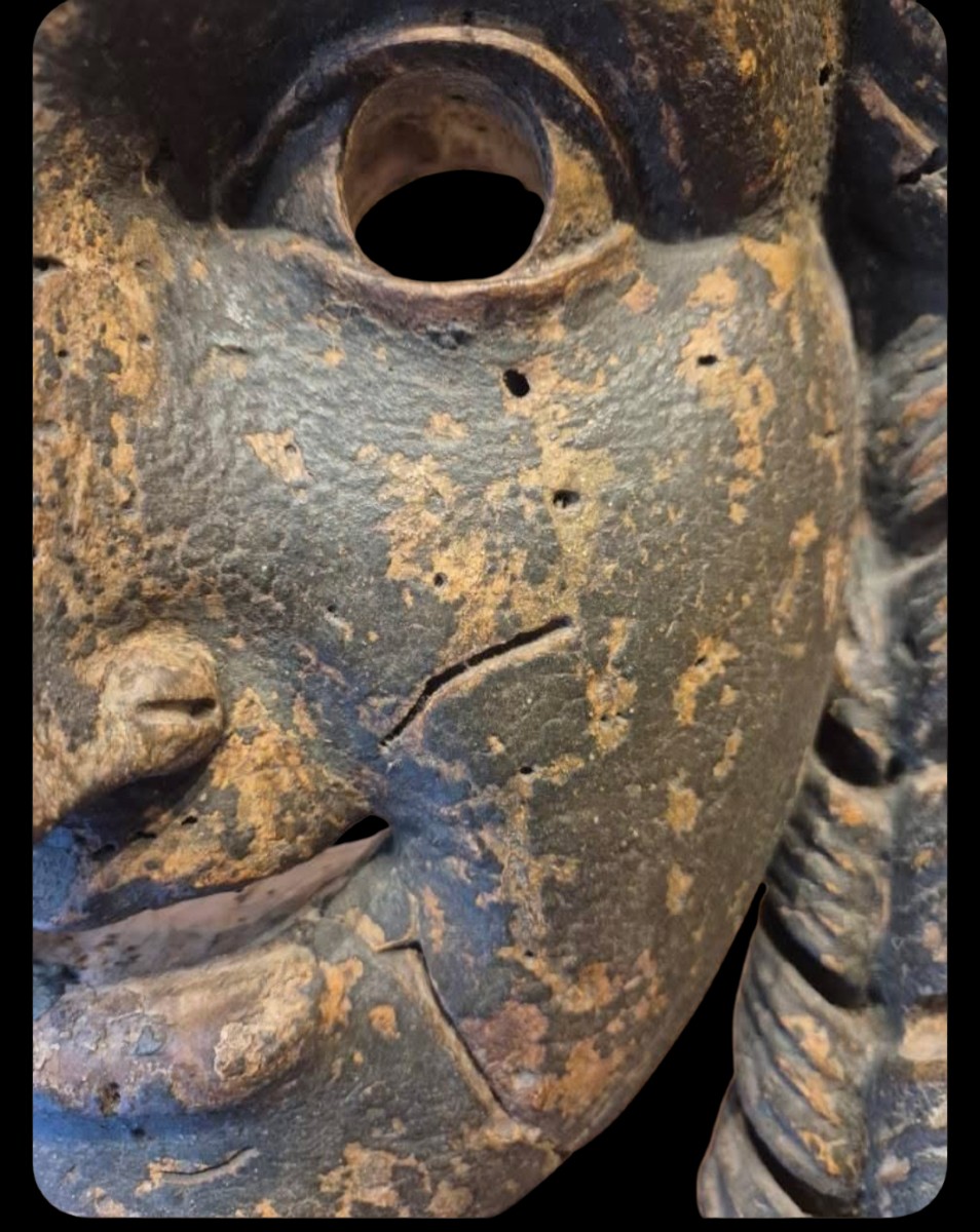Large Theater Mask In Painted Wood.italy,18th Century.-photo-2