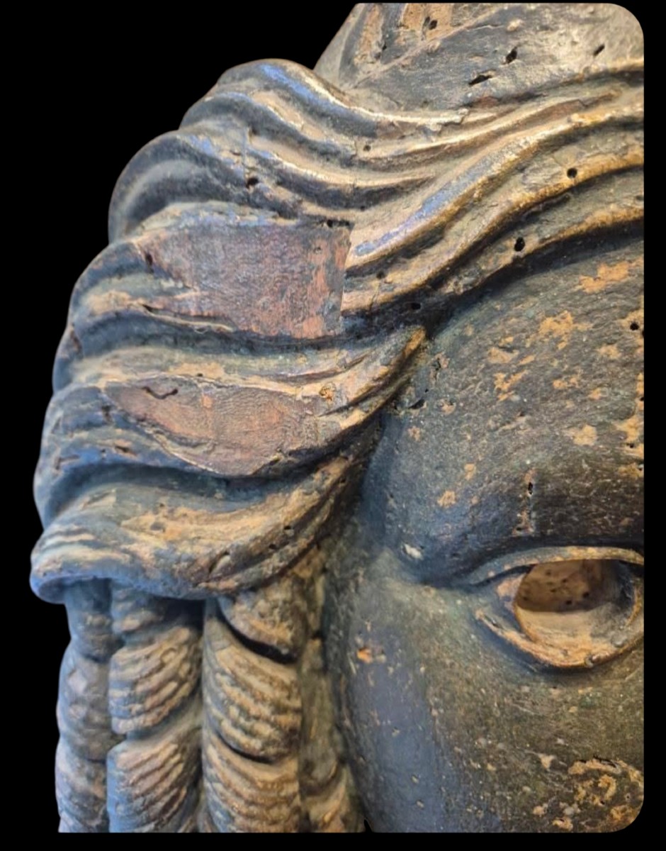Large Theater Mask In Painted Wood.italy,18th Century.-photo-1