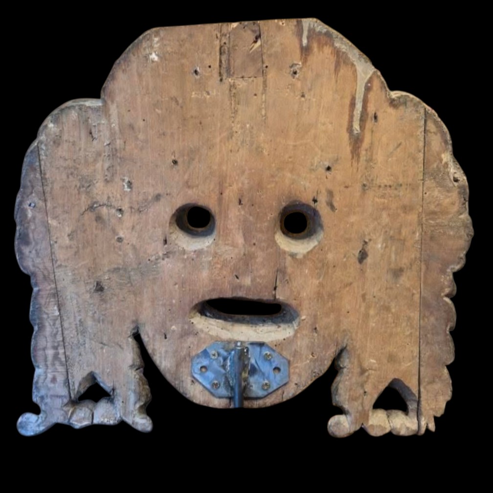 Large Theater Mask In Painted Wood.italy,18th Century.-photo-3