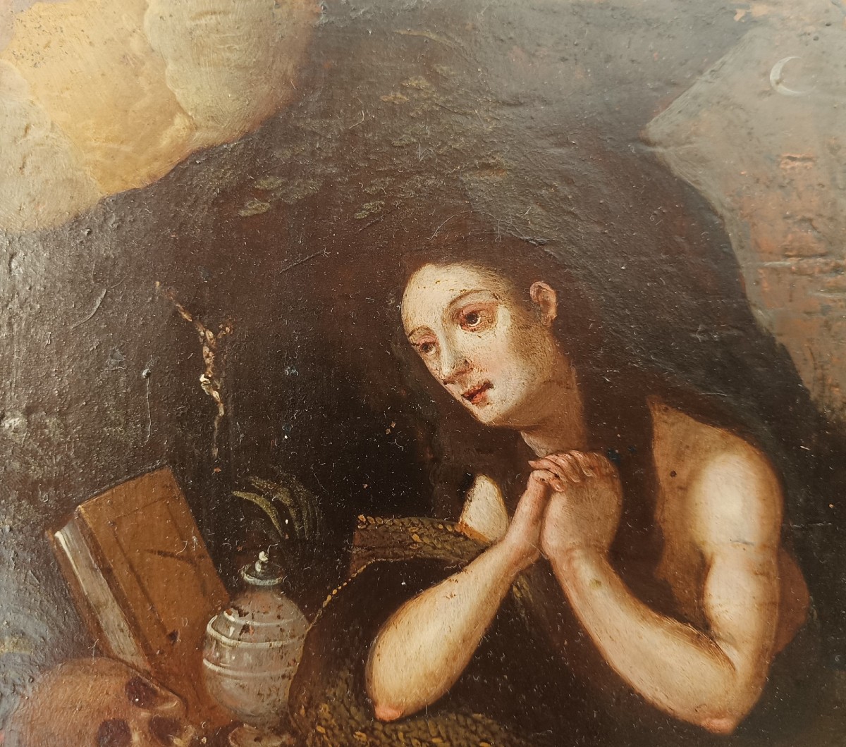 Peinture sur cuivre représentant Madeleine. Italie, XVIIe siècle.-photo-2