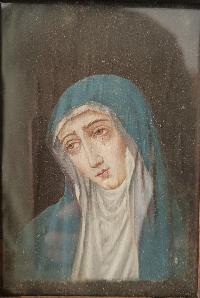 Painting On Paper Depicting The Virgin Mary.spain,16th Century.-photo-2