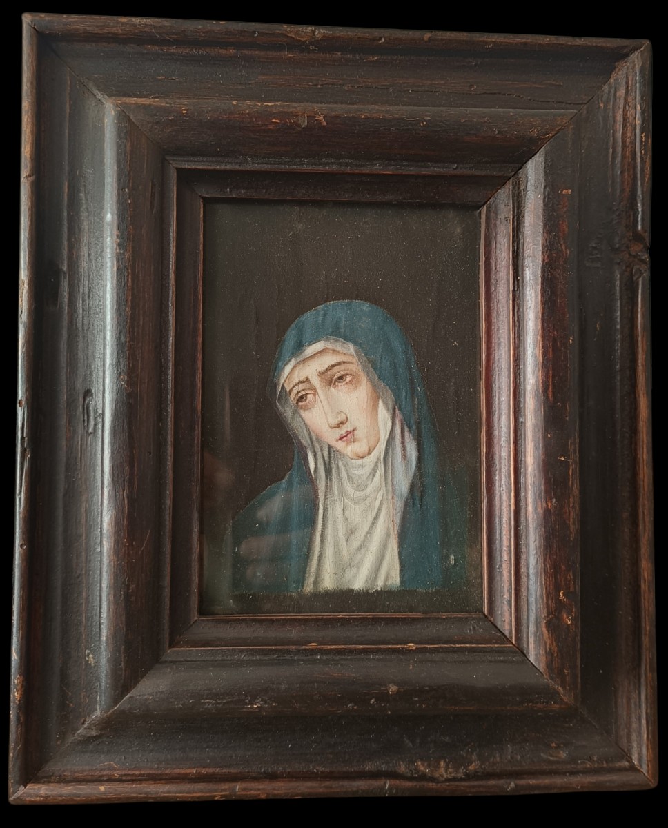 Painting On Paper Depicting The Virgin Mary.spain,16th Century.