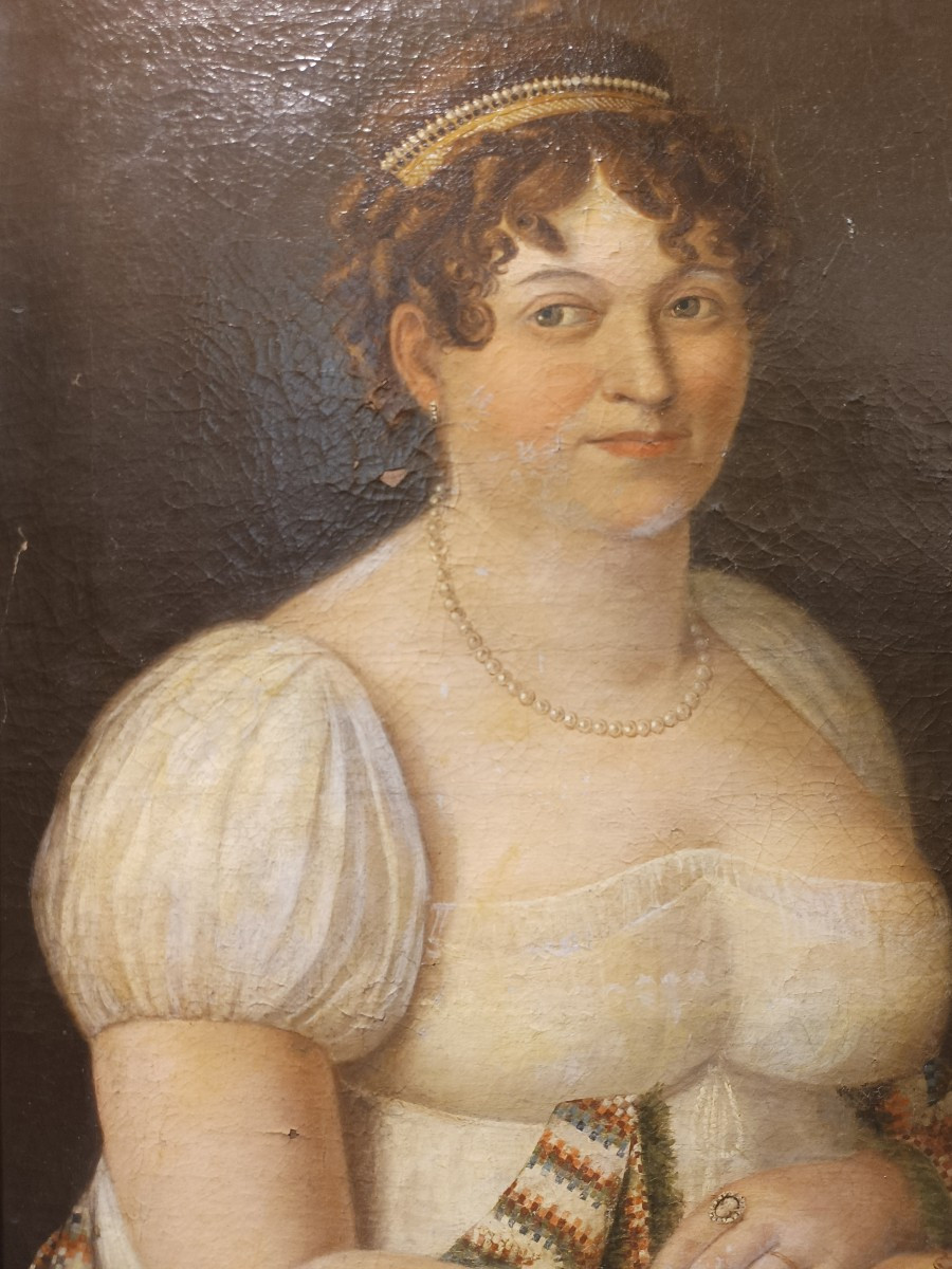 Portrait d'une noble à l'huile sur toile. Toscane, début du XIXe siècle.-photo-3