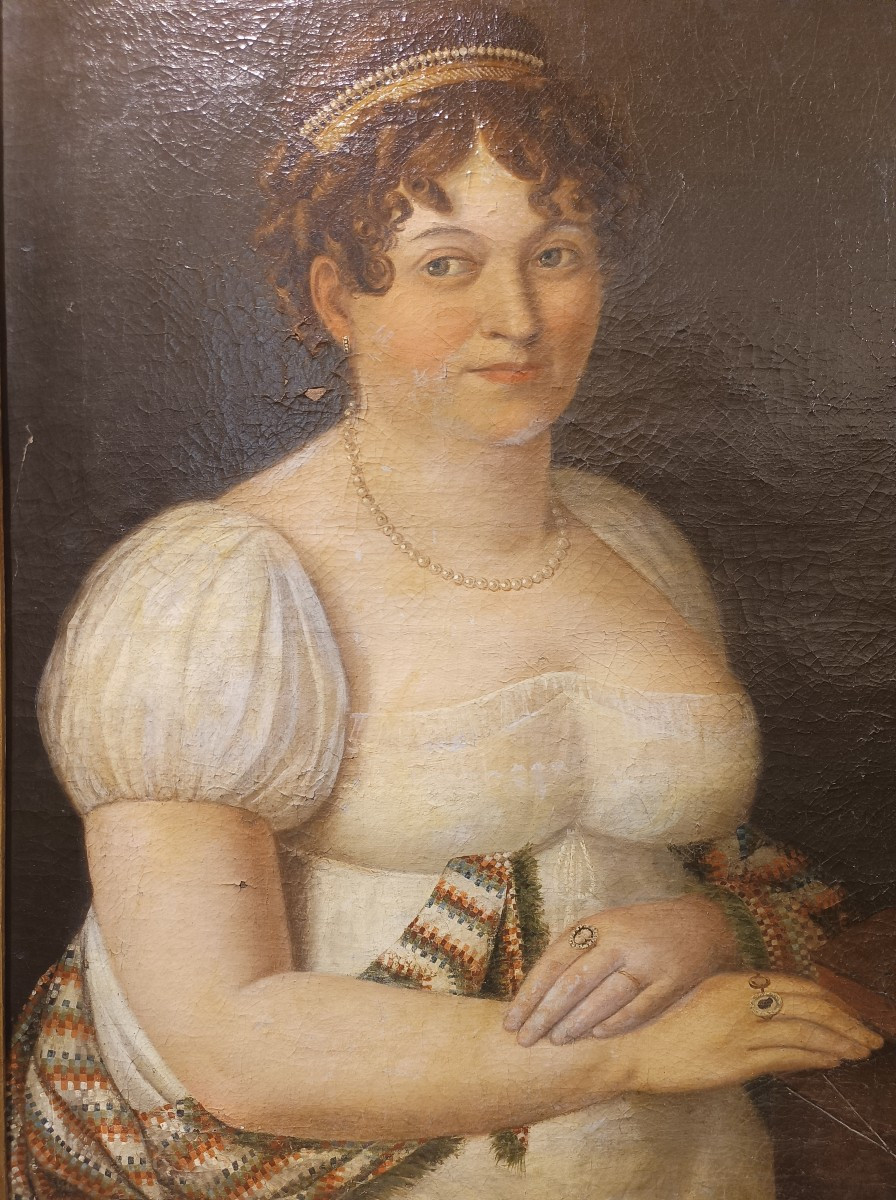 Portrait d'une noble à l'huile sur toile. Toscane, début du XIXe siècle.-photo-4