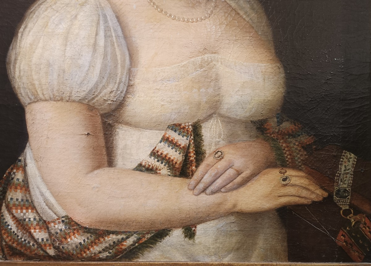 Portrait d'une noble à l'huile sur toile. Toscane, début du XIXe siècle.-photo-1