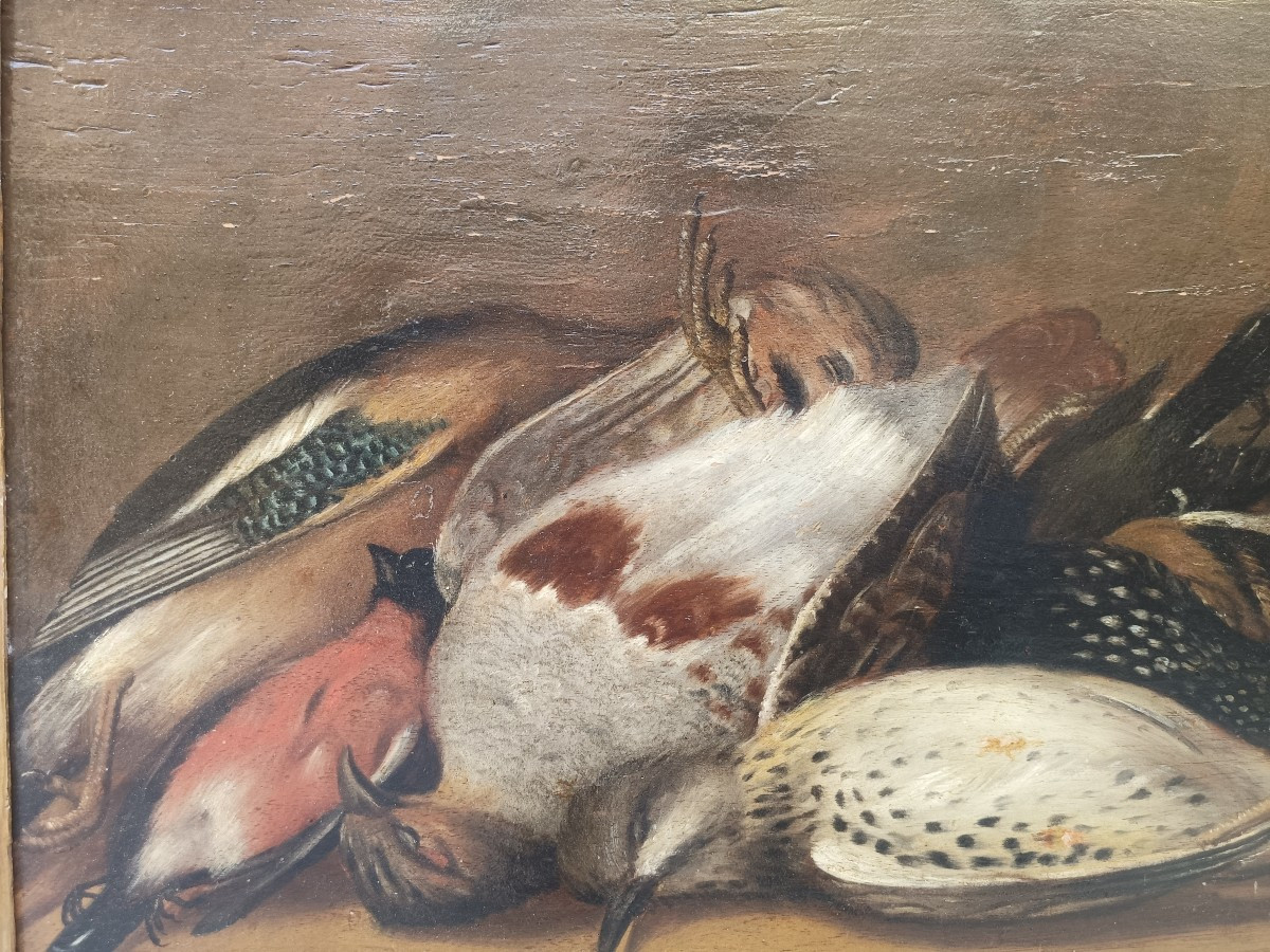 Nature morte à l'huile sur panneau.Entourage de Baldassarre de Caro (Naples 1689-1750).-photo-3