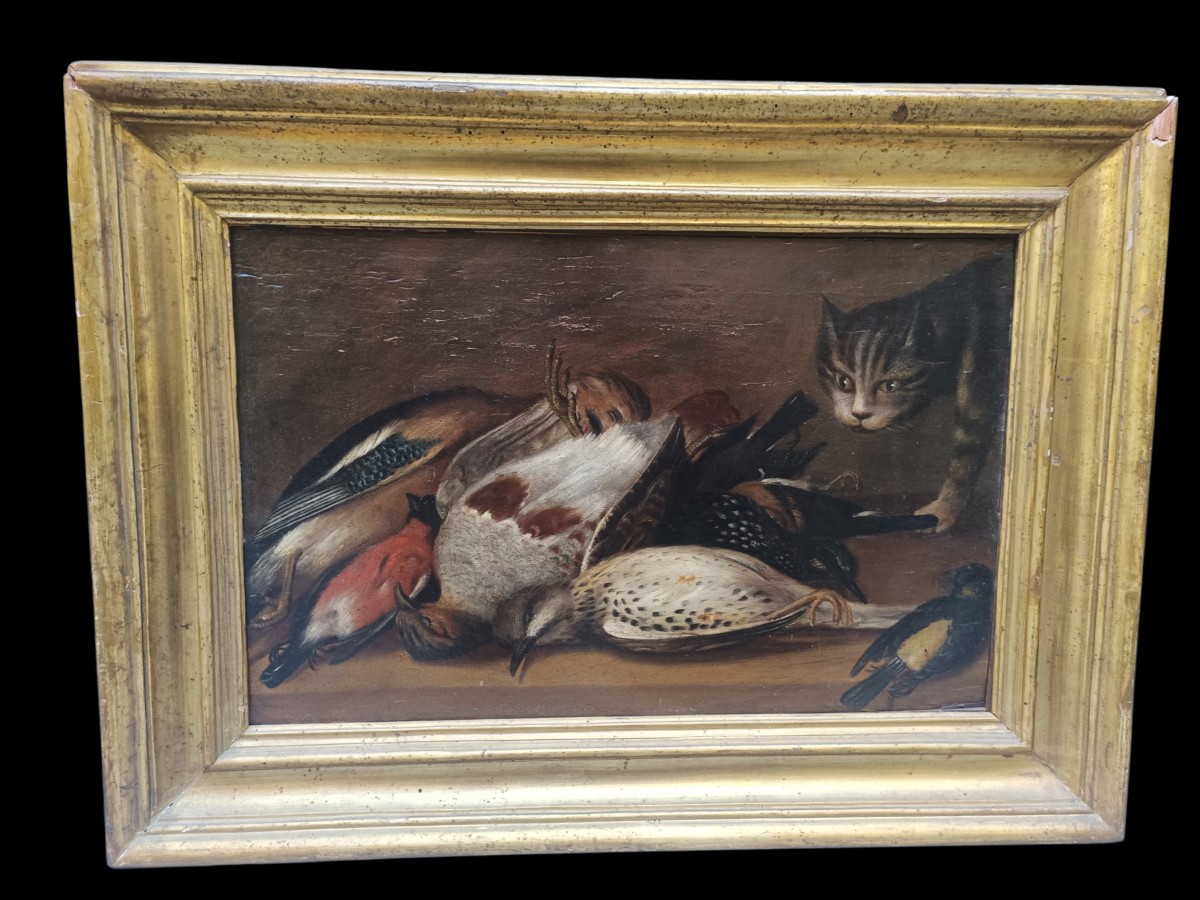 Nature morte à l'huile sur panneau.Entourage de Baldassarre de Caro (Naples 1689-1750).