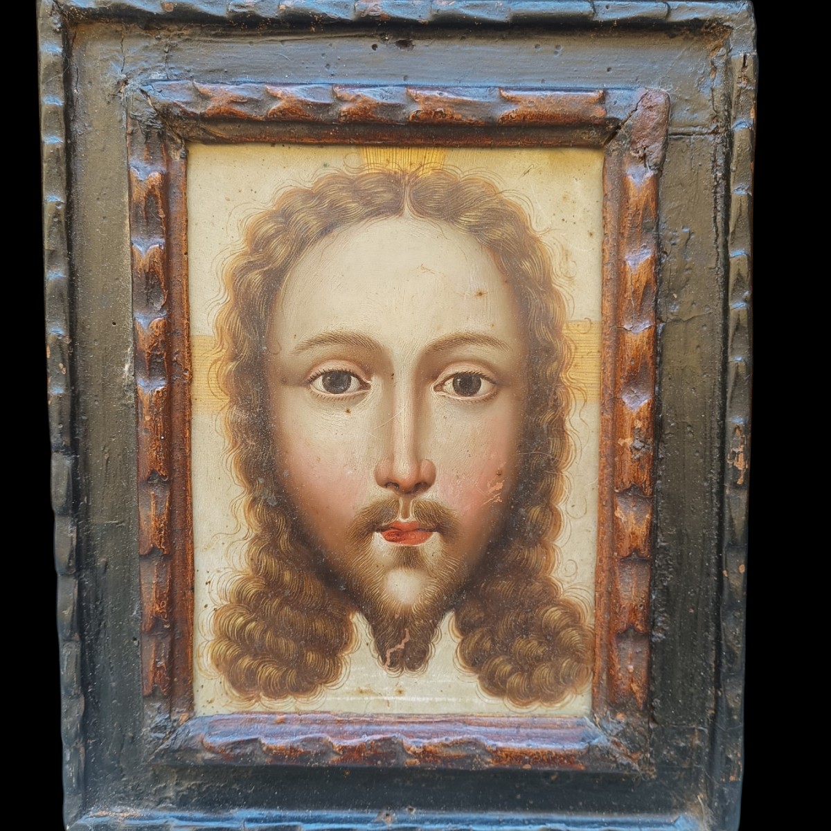 Oil On Copper Depicting The Face Of Christ. 17th-century Flemish Painter.-photo-2