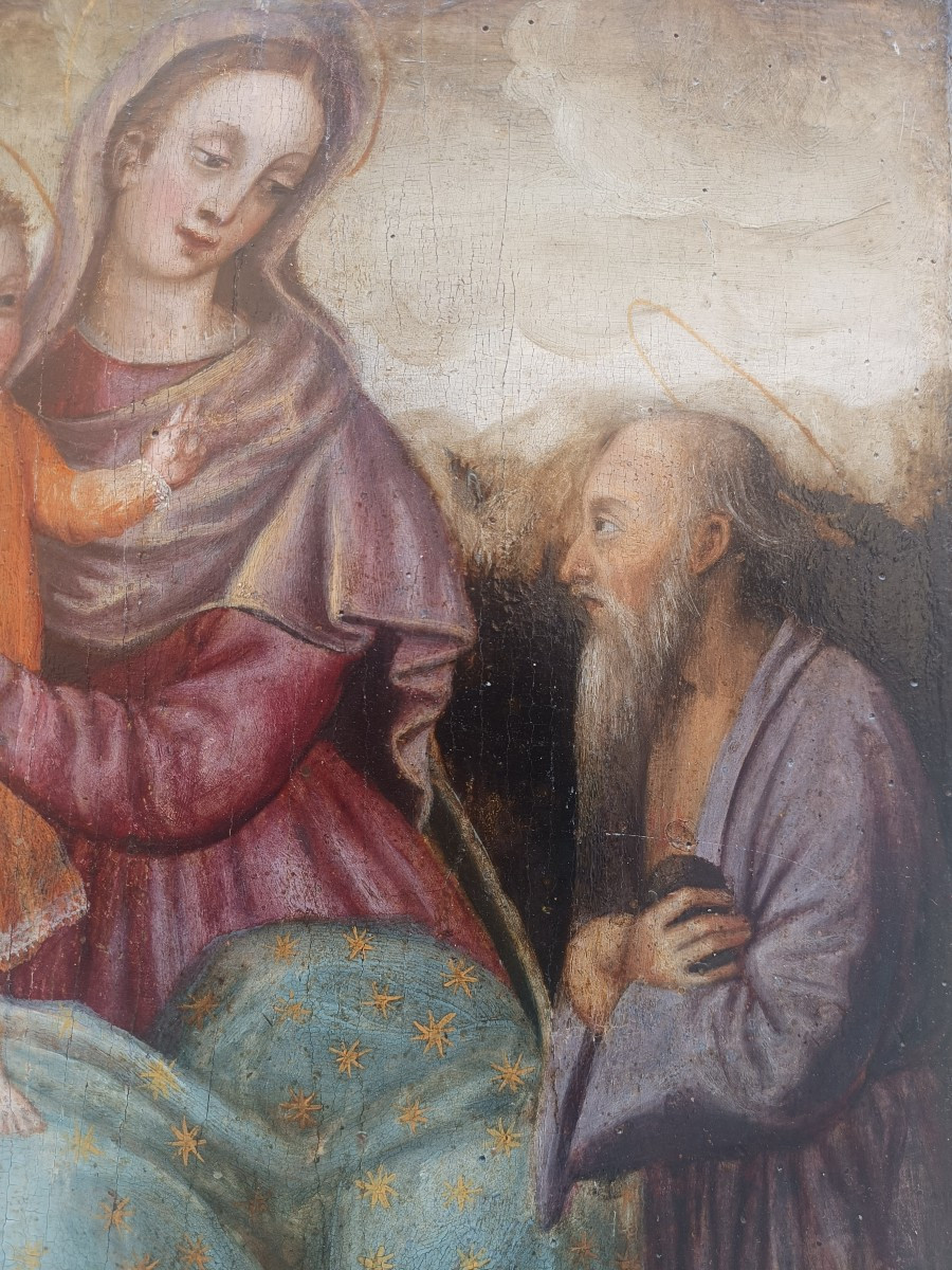 Oil On Panel Depicting The Madonna And Child With Saint Jerome. Italy, Late 16th Century.-photo-3