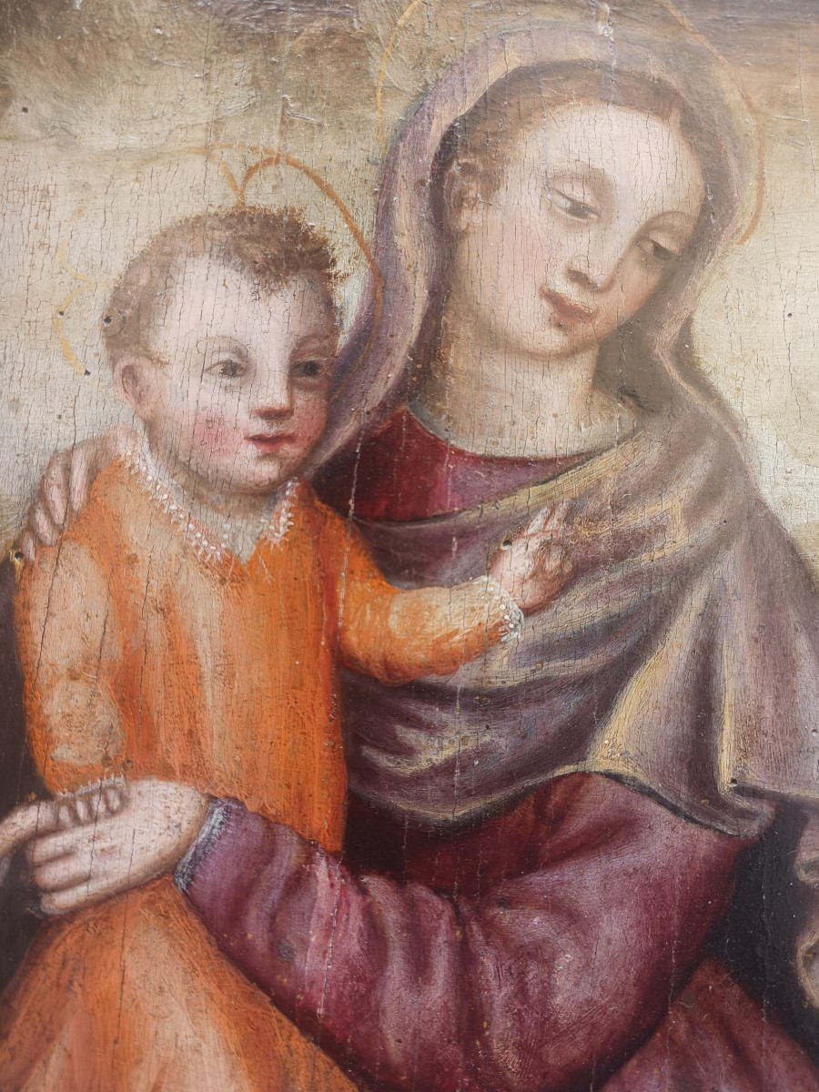 Oil On Panel Depicting The Madonna And Child With Saint Jerome. Italy, Late 16th Century.-photo-4