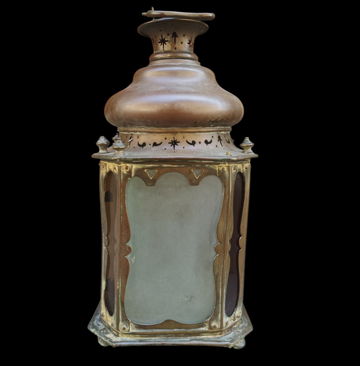 Lanterne en cuivre et verre coloré. Venise, XVIIIe siècle.-photo-3