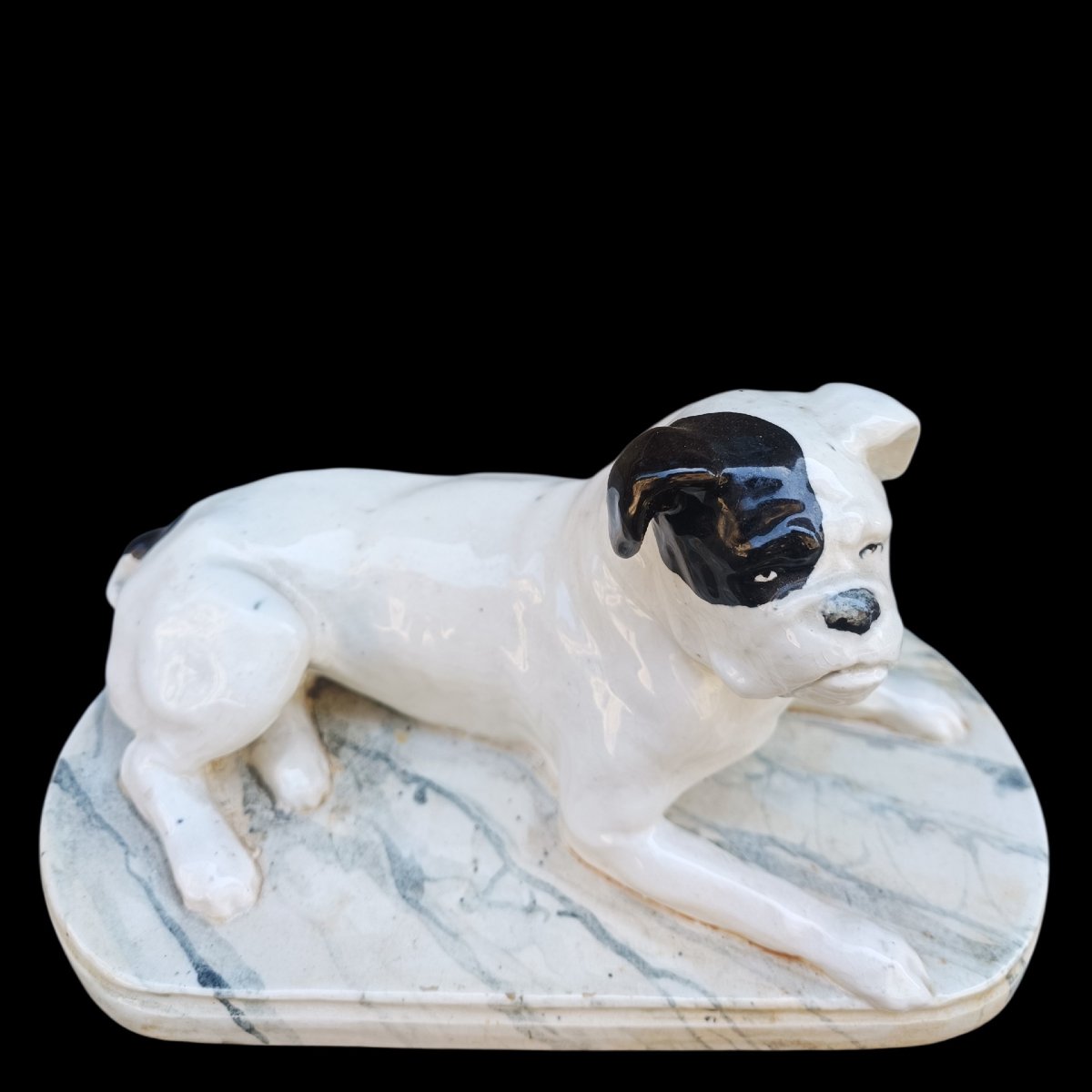 Sculpture bouledogue en céramique. Début du 20e siècle.-photo-2