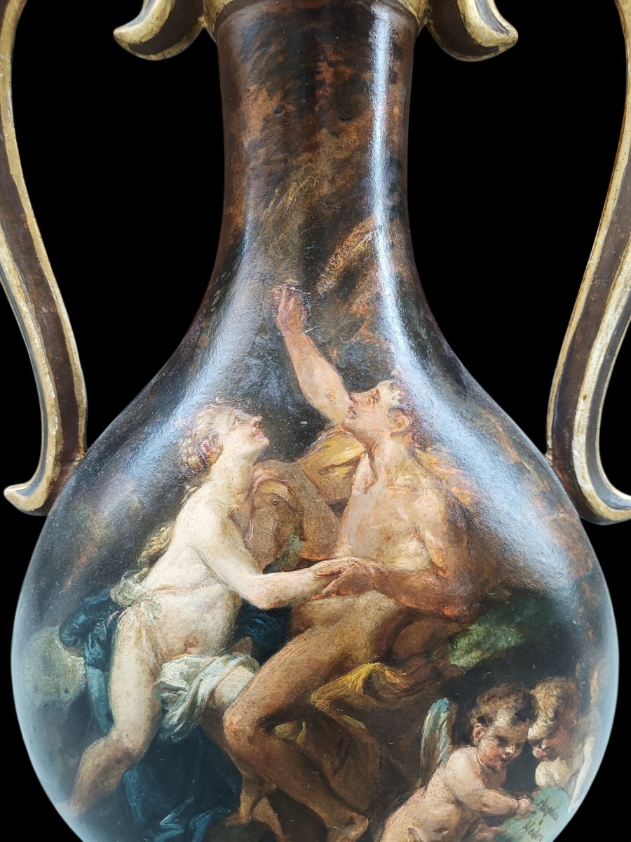 Amphore en terre cuite dorée et peinte. Italie, fin du XVIIIe siècle.-photo-2