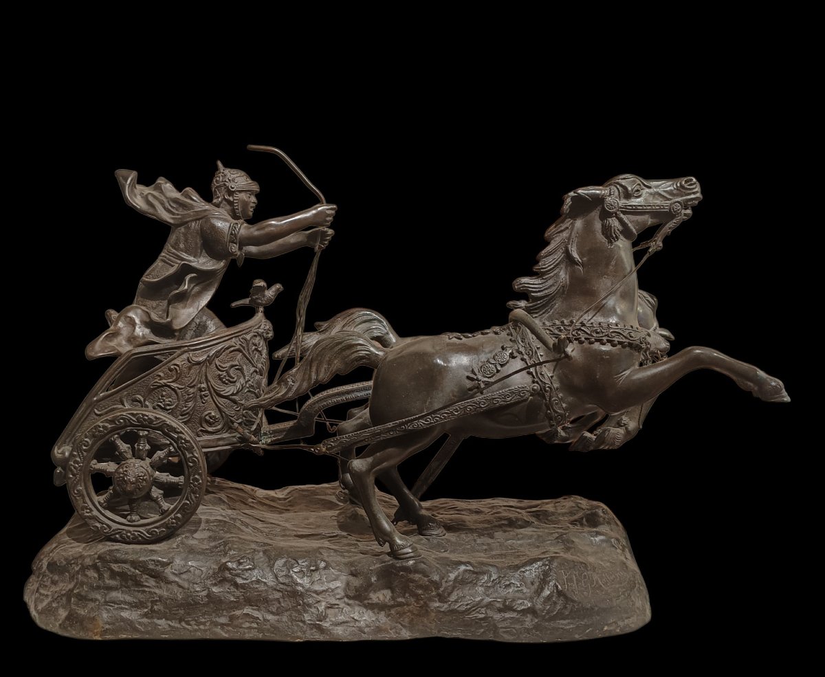 Sculpture en bronze représentant un char. Signé Prof.G.Matteini ,début du 20ème siécle.