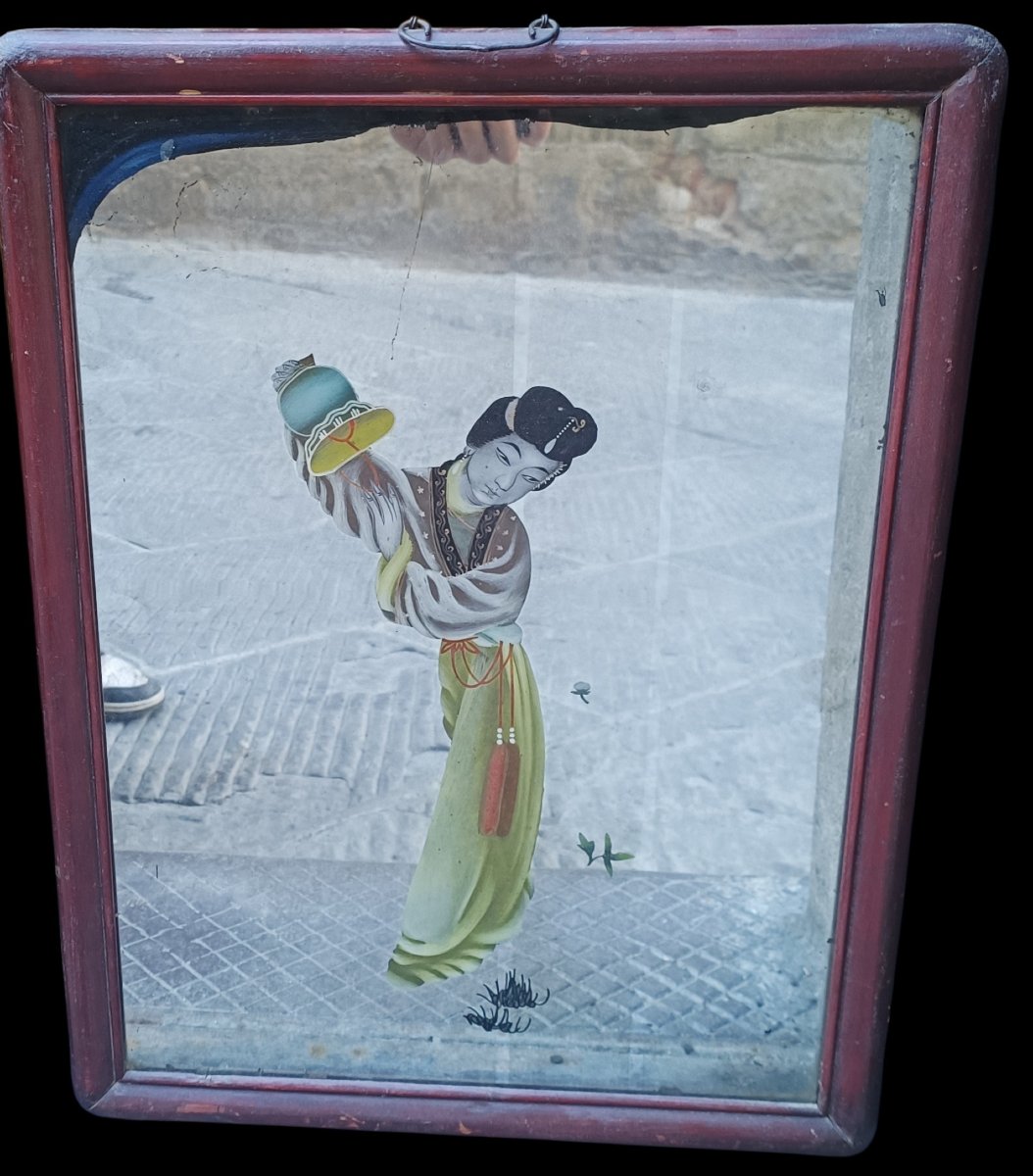 Pair Of Painted Mirrors. China, Late 19th Century.-photo-3