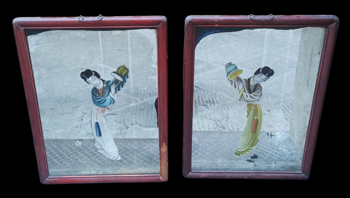 Pair Of Painted Mirrors. China, Late 19th Century.