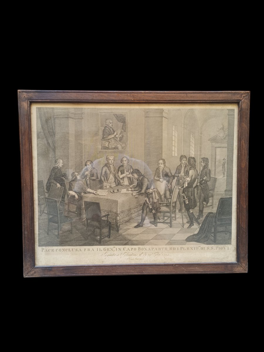 Gravure représentant le Traité de Tolentino. Rome, 1801.
