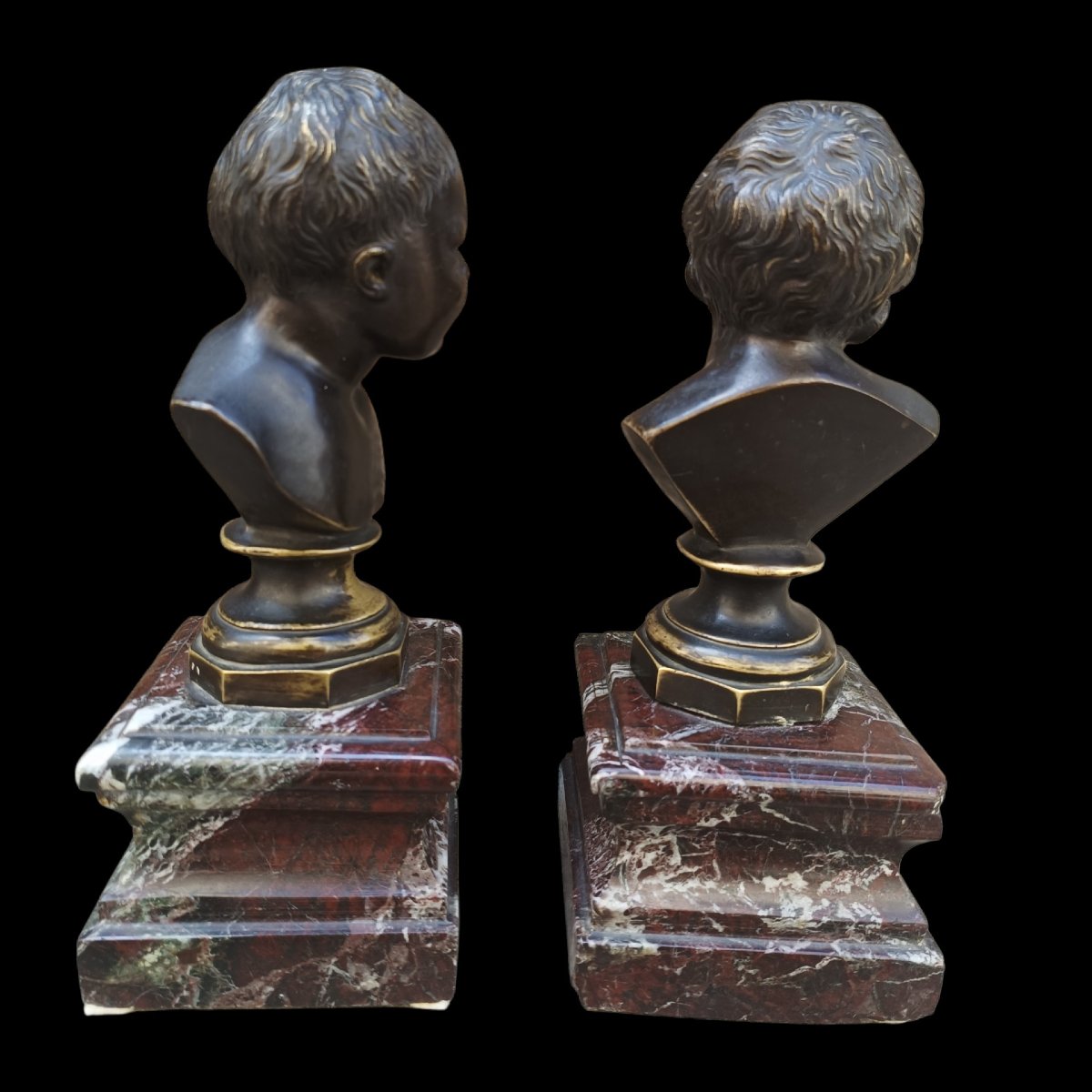 Pair Of Bronze Busts With Marble Bases. France, 19th Century.-photo-2