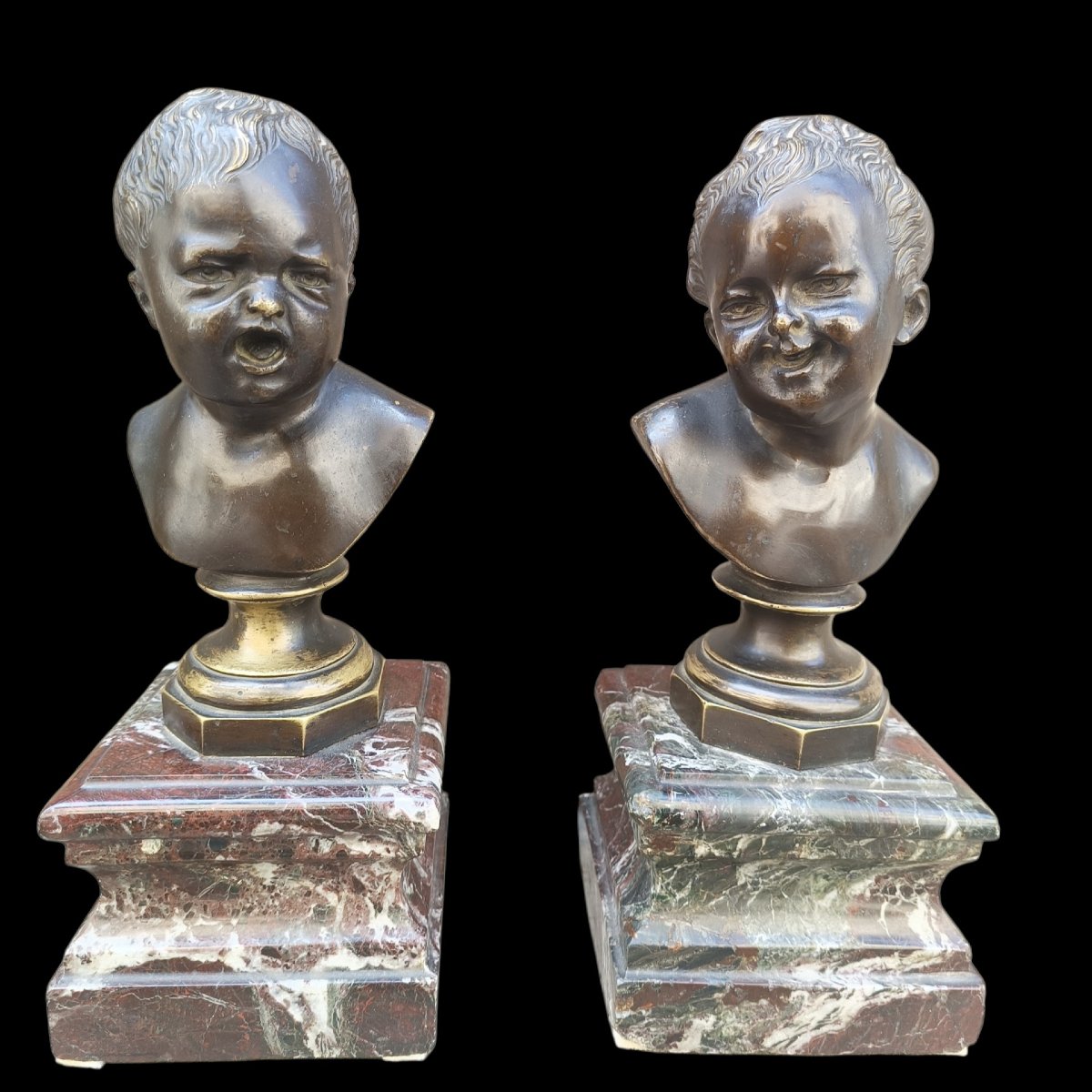 Pair Of Bronze Busts With Marble Bases. France, 19th Century.
