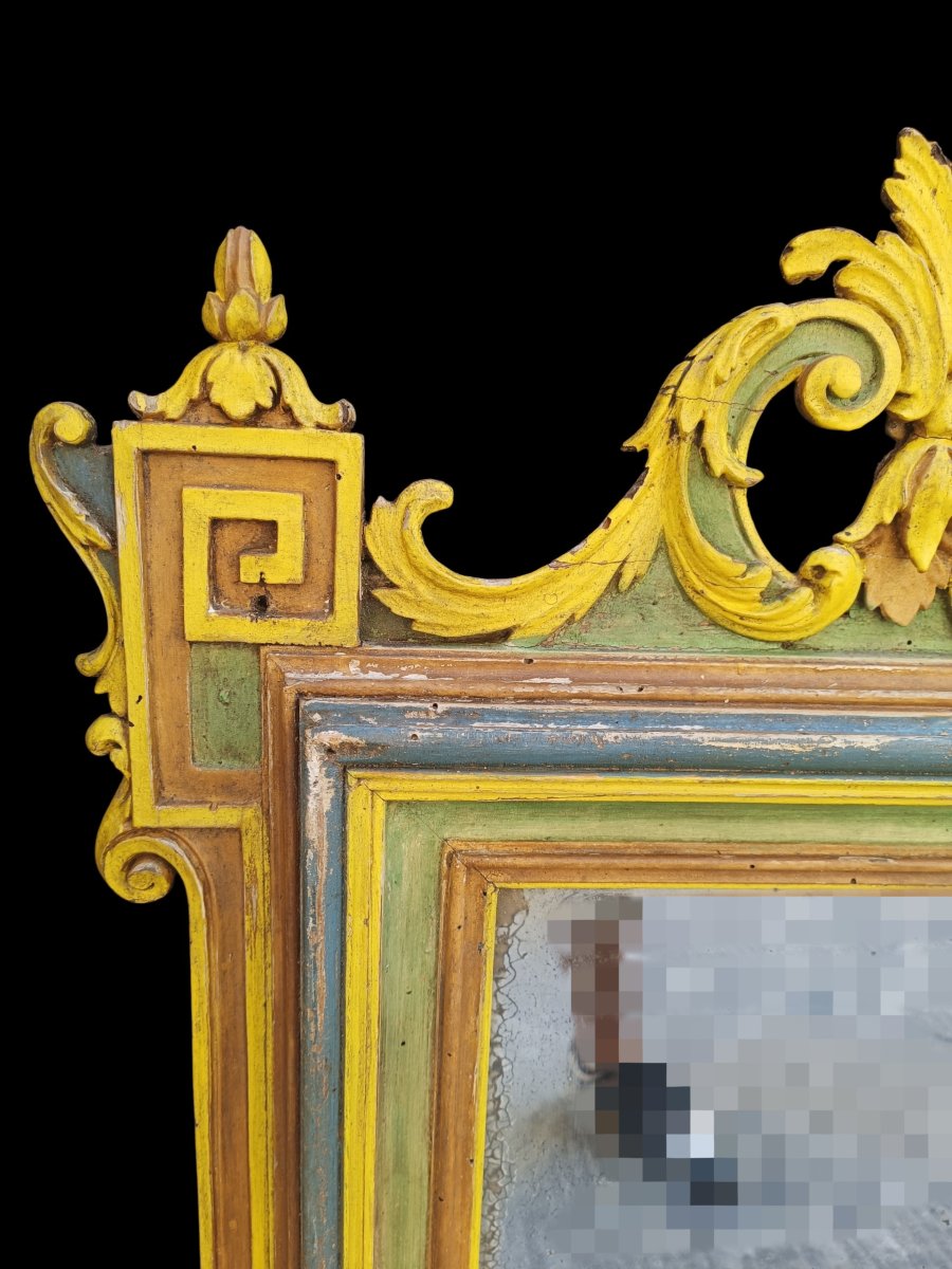 Carved And Painted Wooden Mirror. Piedmont, 18th Century.-photo-2