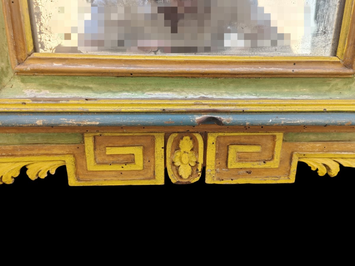 Carved And Painted Wooden Mirror. Piedmont, 18th Century.-photo-1