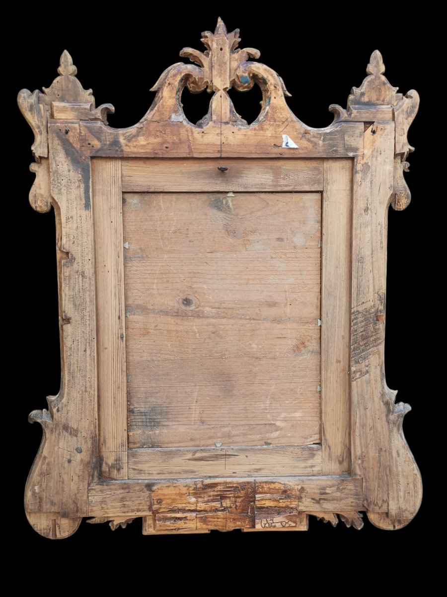 Carved And Painted Wooden Mirror. Piedmont, 18th Century.-photo-2
