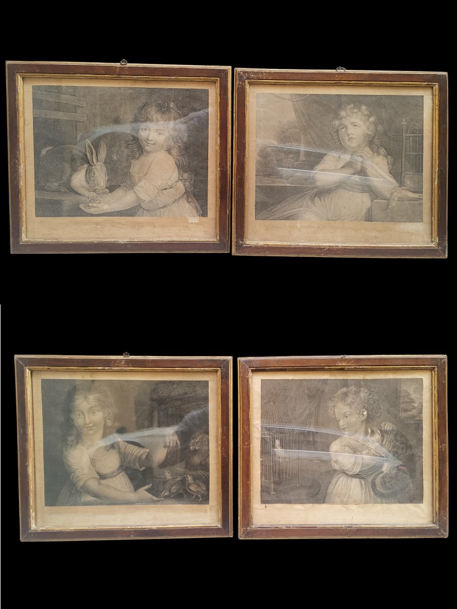 Série de quatre gravures représentant des petites filles. Alessandro Zaffonato, début du XIXe 