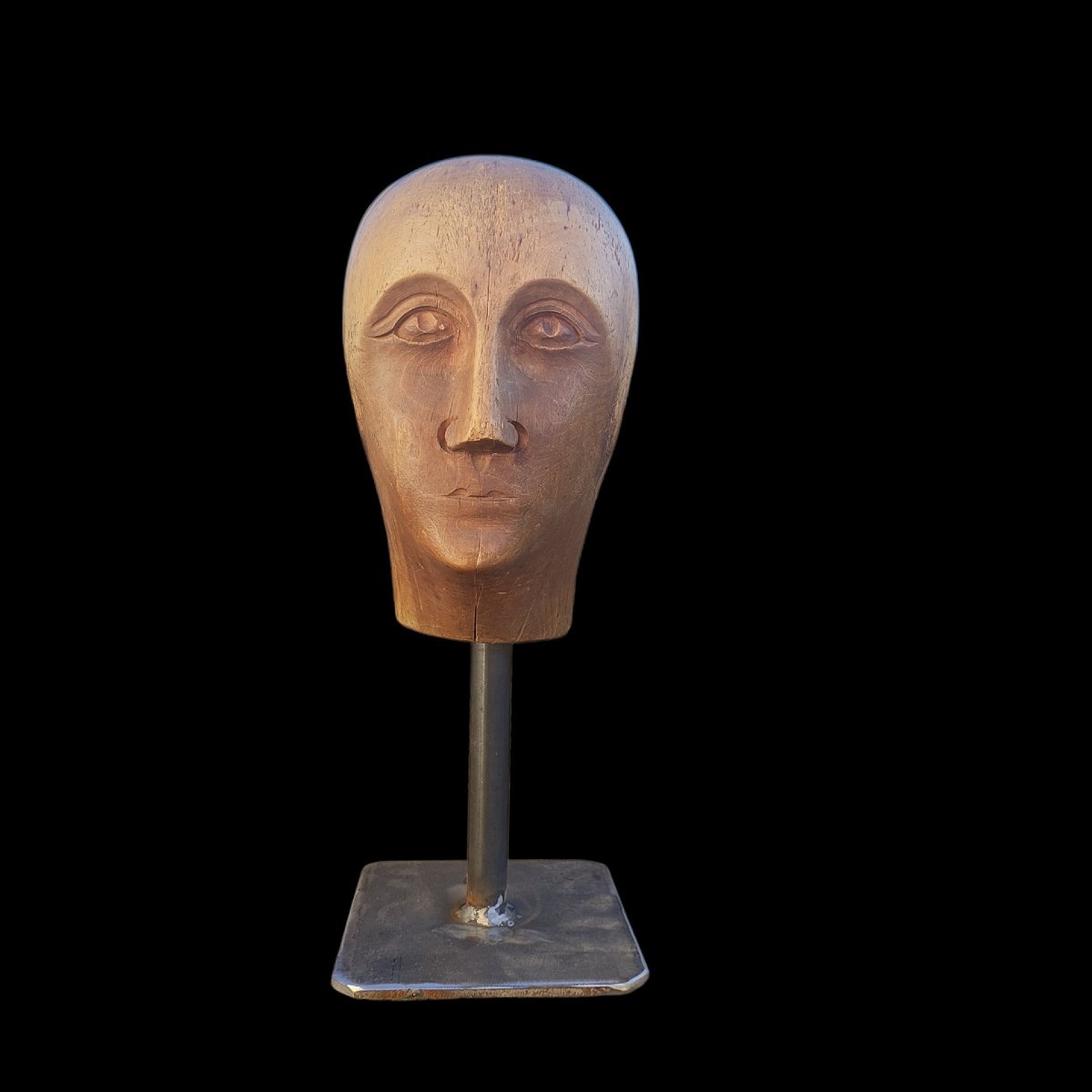 Carved Wooden Mannequin Head. Late 19th Century.