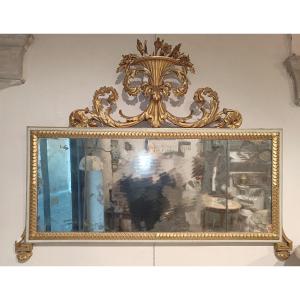 Beautiful Mirror In Lacquered And Gilded Wood.florence,end Of 18th.