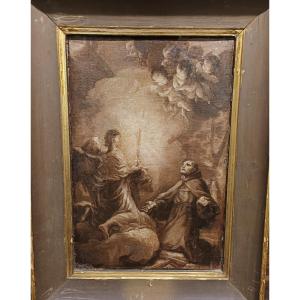 Peinture à l'Huile Sur Toile En Grisaille Représentant Un Saint En Extase. Italie, XVIIe 