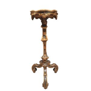 Gueridon In Gilded And Lacquered Wood.  Veneto ,19th Century.