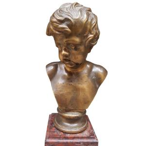 Bronze Bust Of A Child. 19th Century. Signed Fonderia Barbedienne.