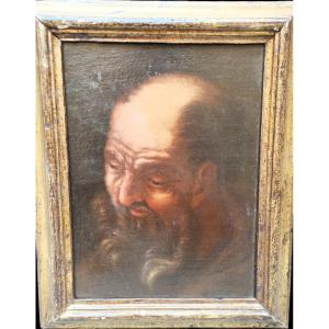 Oil Painting On Canvas Depicting A Male Head.southern Italy,xviith Century.